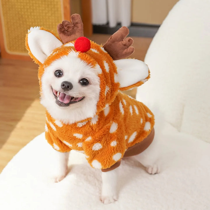 Christmas Reindeer Pet Costume – Cozy Plush Dog & Cat Outfit with Hood | Festive Holiday Costume for Pets