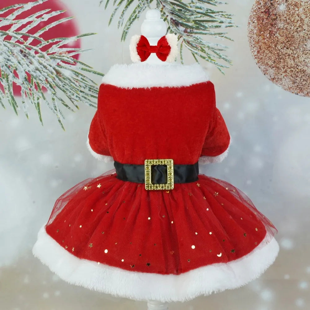 Cute Santa Claus Pet Dress – Soft Breathable Christmas Outfit for Dogs & Cats | Warm Winter Skirt for Puppies & Kittens