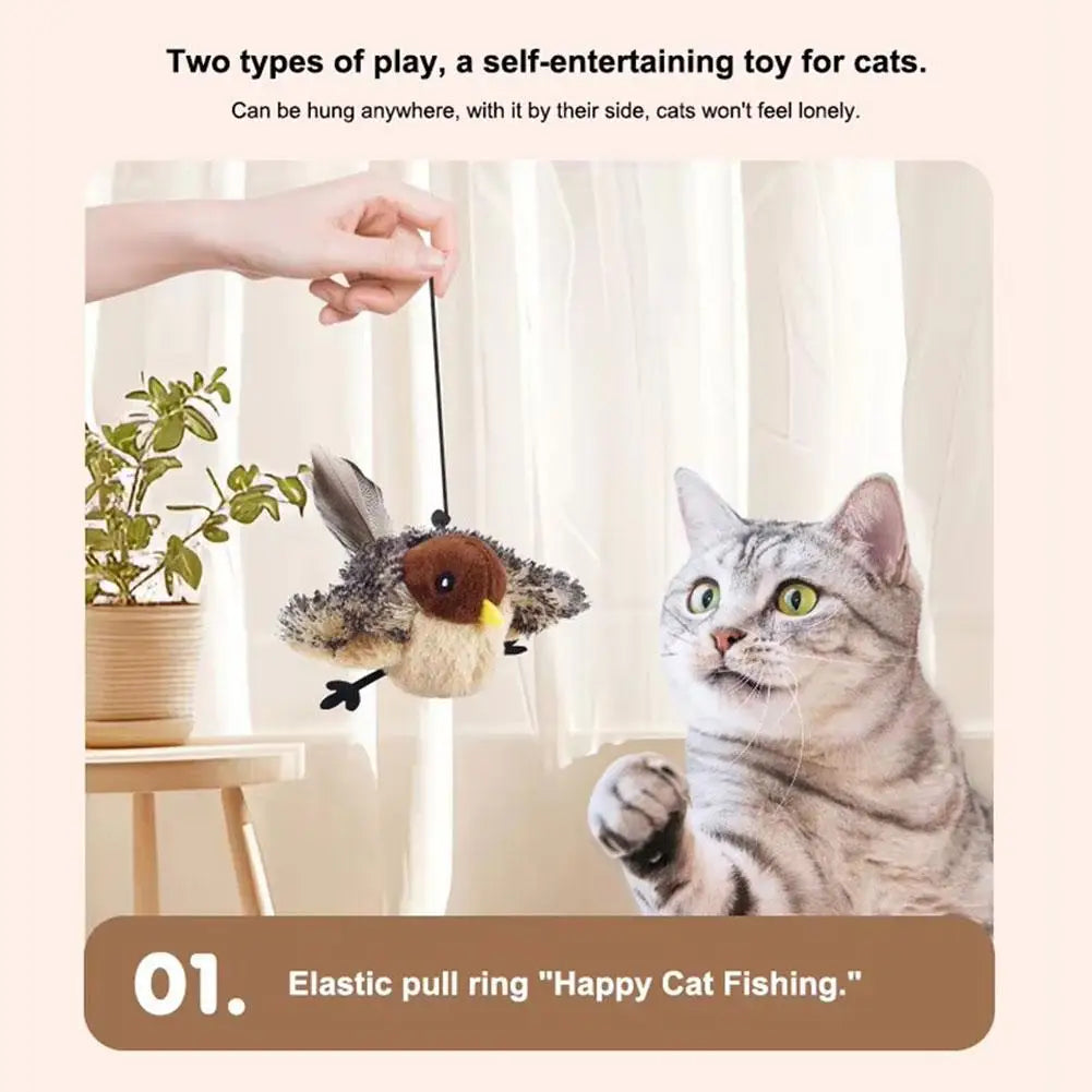 Interactive Flapping Bird Cat Toy with Chirping Sound Sparrow