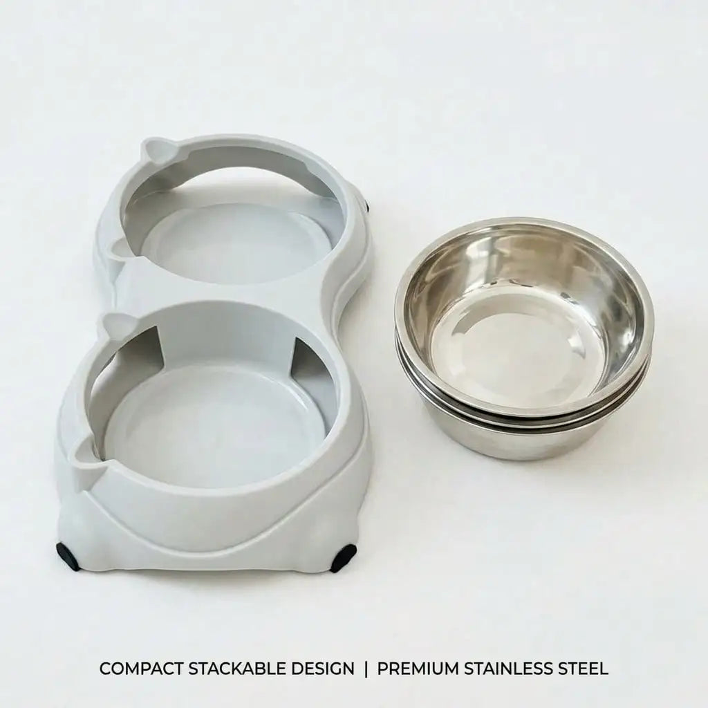 Gray Stainless Steel Dog and Cat Bowl for Travel