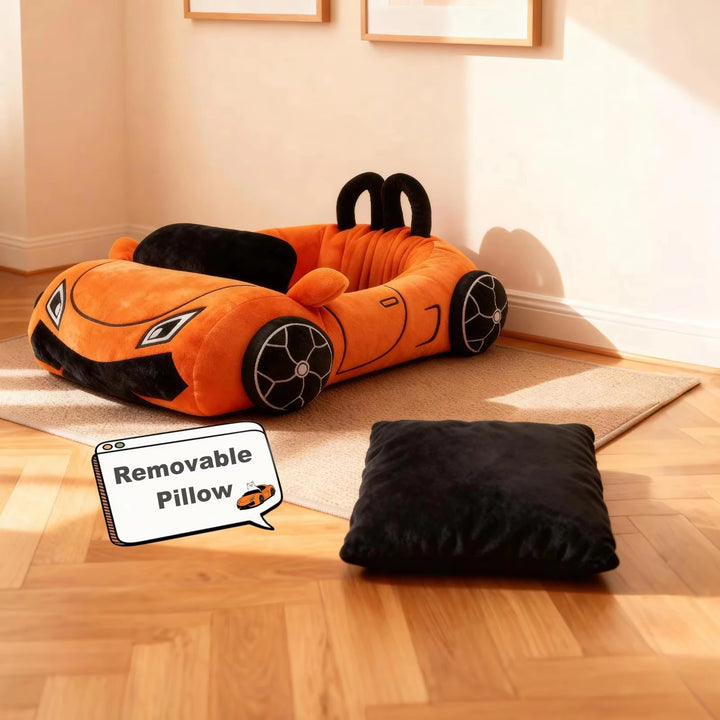 Orange Supercar Cat Bed with Pillow for Cats and Puppies