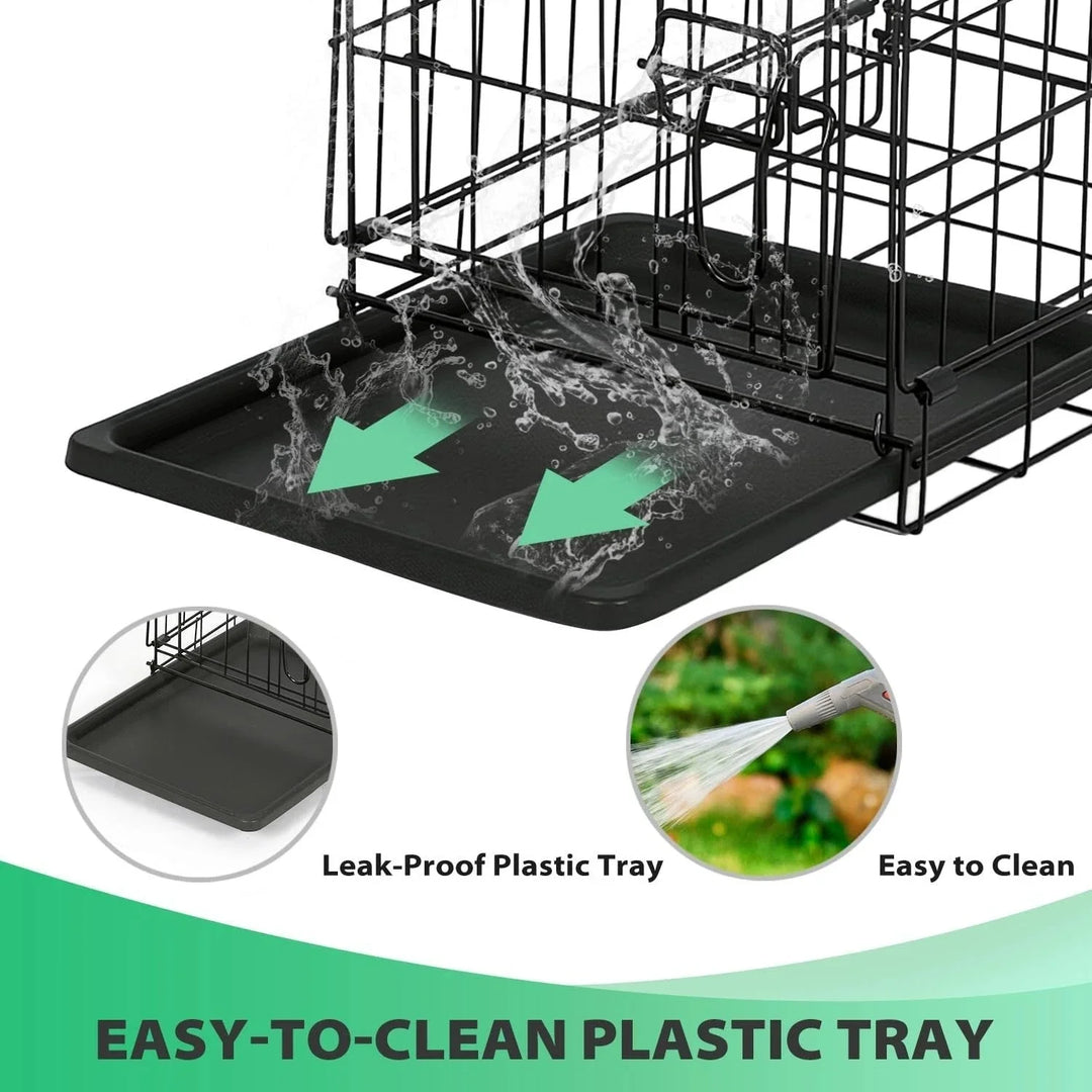 Folding Metal Dog Crate with Double Doors and Tray
