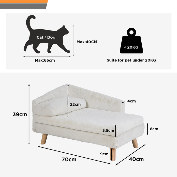 Elegant L-Shaped Pet Couch with Soft Cushion & Solid Wood Legs