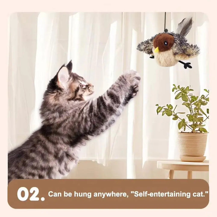 Interactive Flapping Bird Cat Toy with Chirping Sound Sparrow