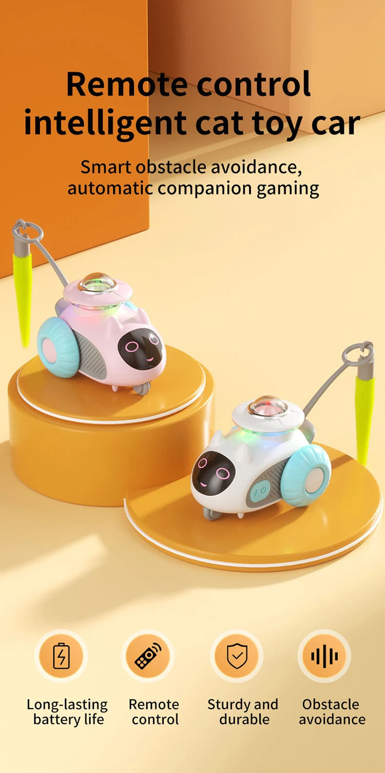 Smart Automatic Cat Toy Car with Feather Teaser