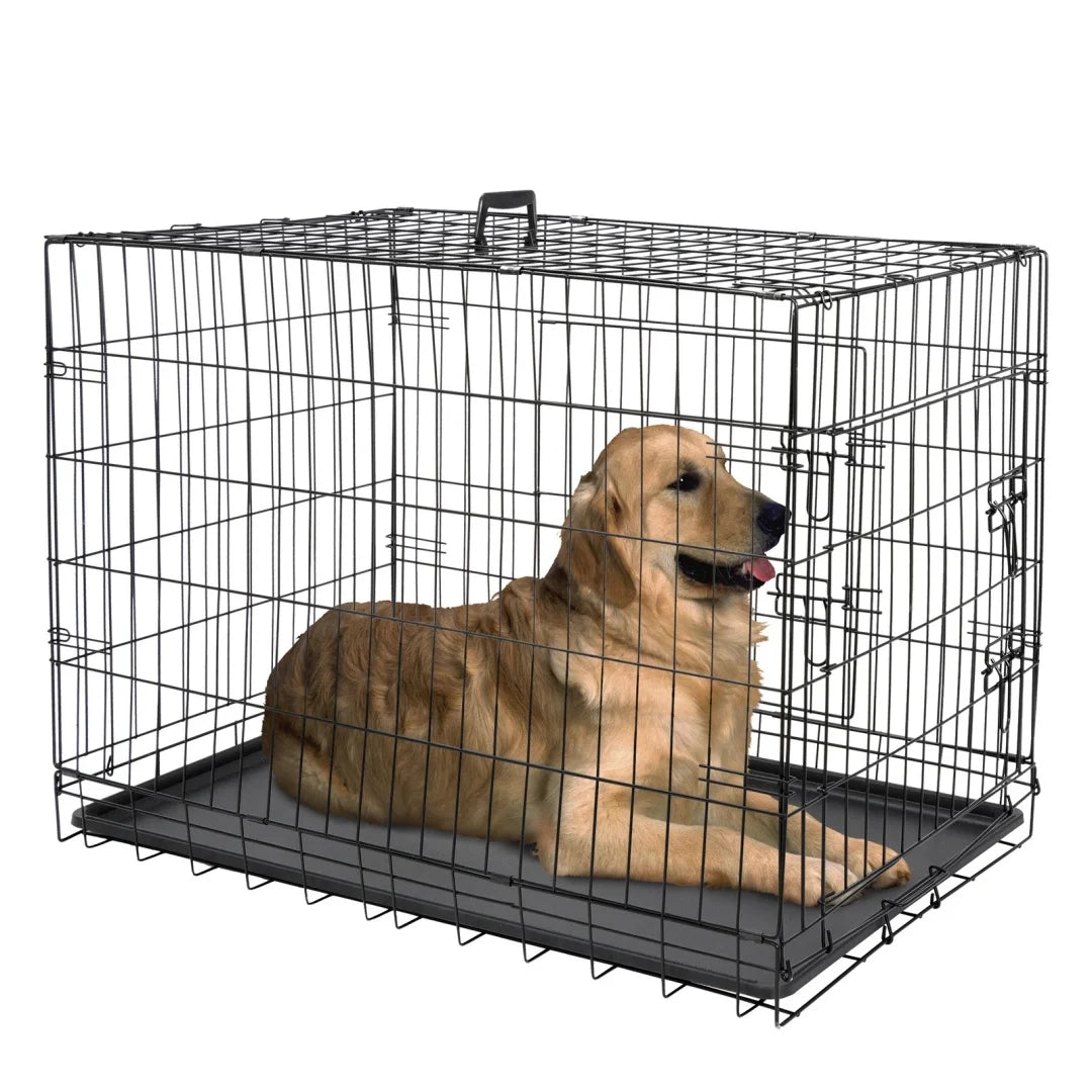 36-Inch Folding Metal Dog Crate with Double Doors, Black