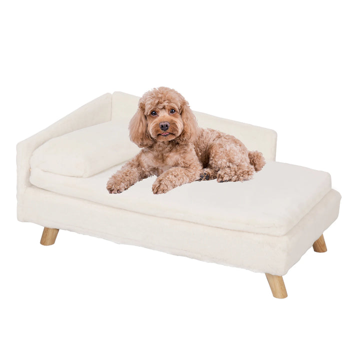 Elegant L-Shaped Pet Couch with Soft Cushion & Solid Wood Legs