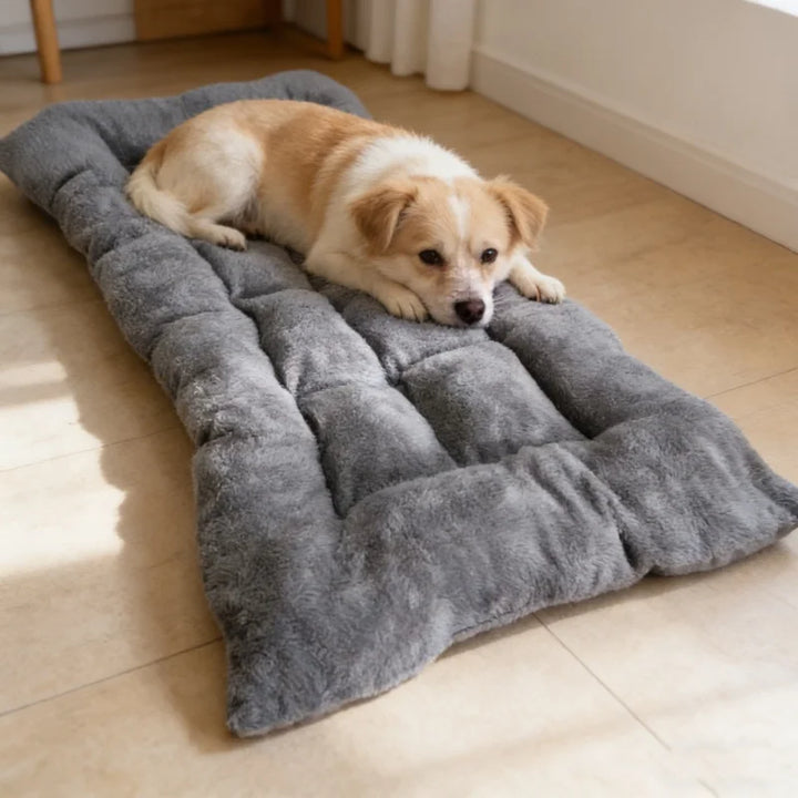 Soft Gray Plush Dog Sofa Bed Mat for Crates and Travel