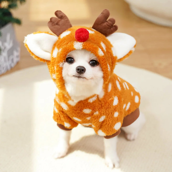Christmas Reindeer Pet Costume – Cozy Plush Dog & Cat Outfit with Hood | Festive Holiday Costume for Pets