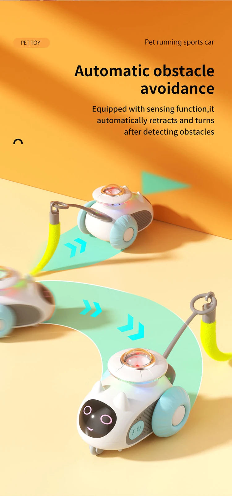 Smart Automatic Cat Toy Car with Feather Teaser