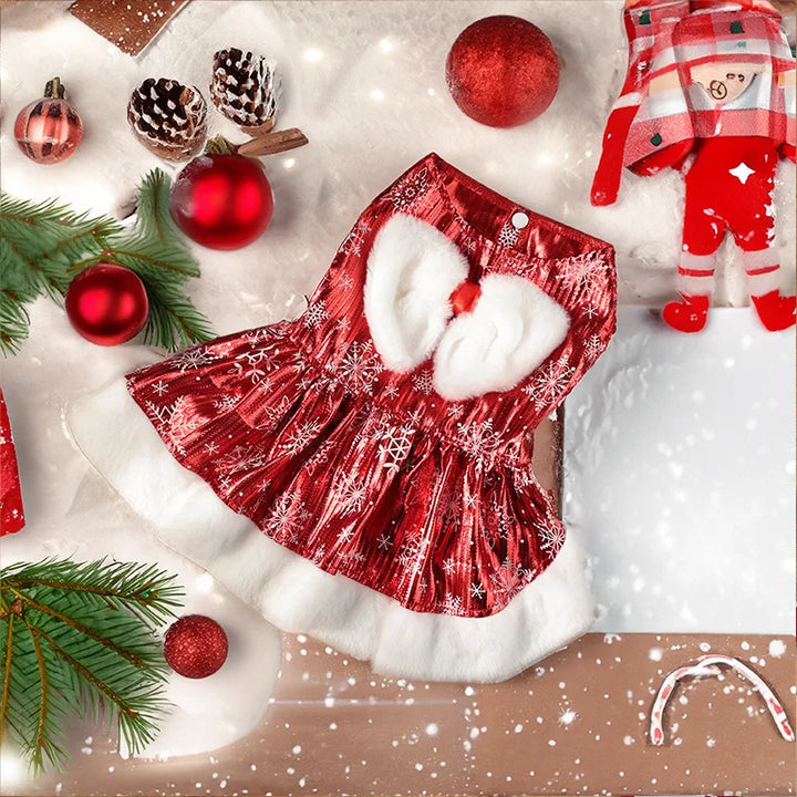 Christmas Pet Dress – Cute Snowflake Princess Dog & Cat Costume | Winter Sleeveless Bowknot Skirt for Puppies & Kittens