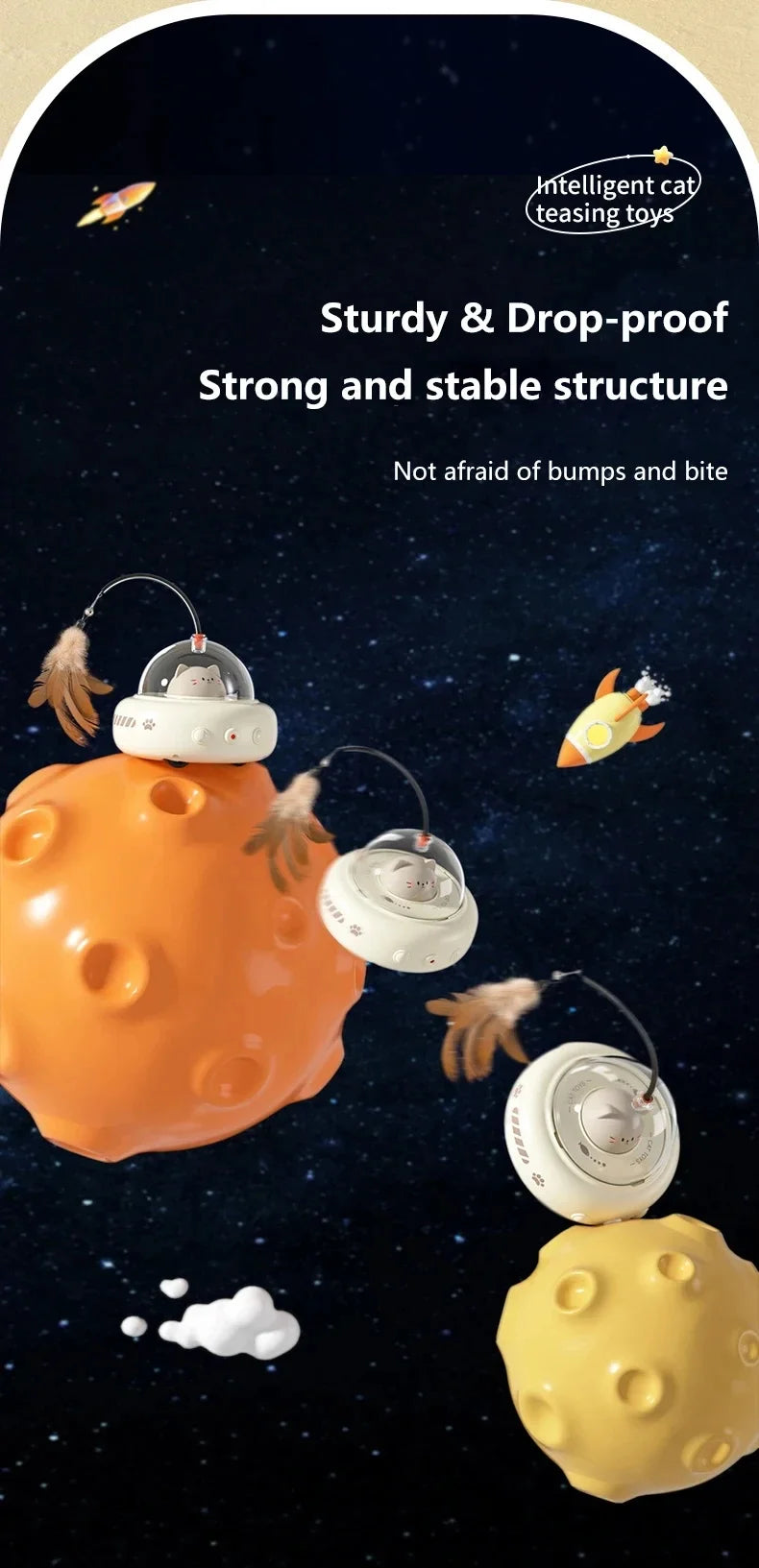Electric UFO Cat Toy with Bell and Replaceable Feather