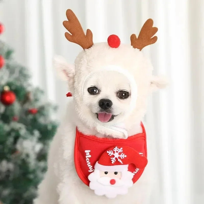 Pet Cat Dog Christmas Hat Cartoon Bandana Holiday Party Cute Costumes for Small Dogs Cats Puppy Kitten Party Outdoor Outfits