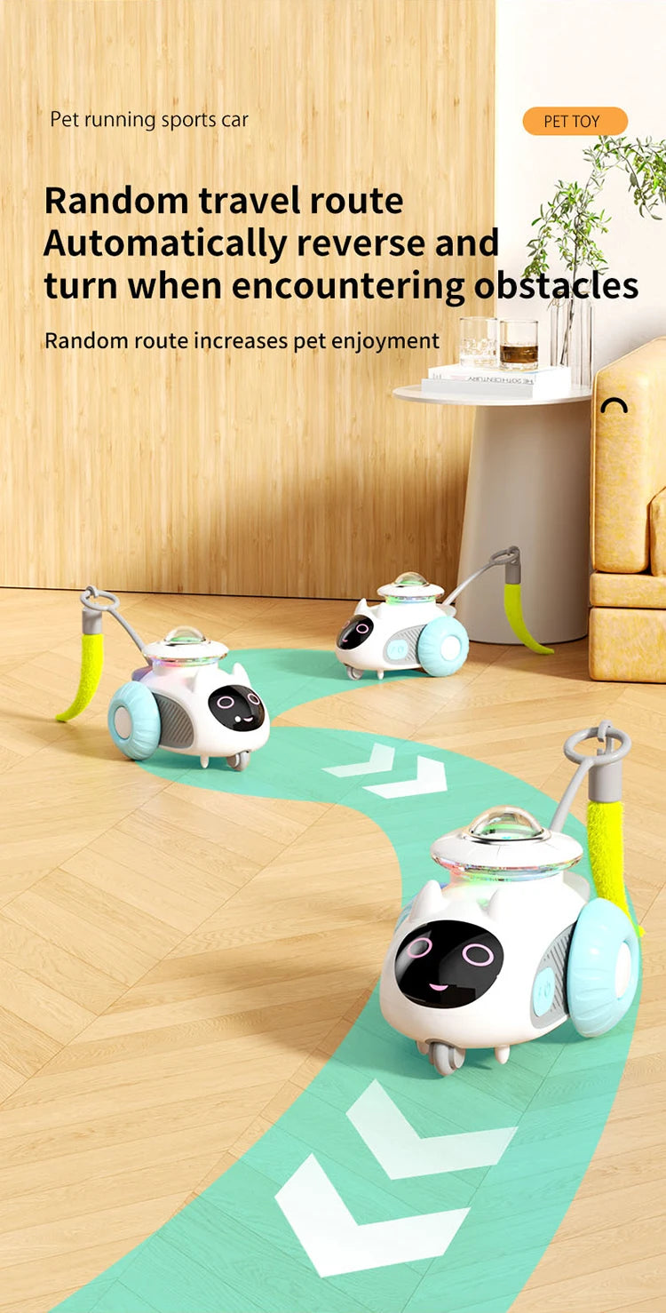 Smart Automatic Cat Toy Car with Feather Teaser