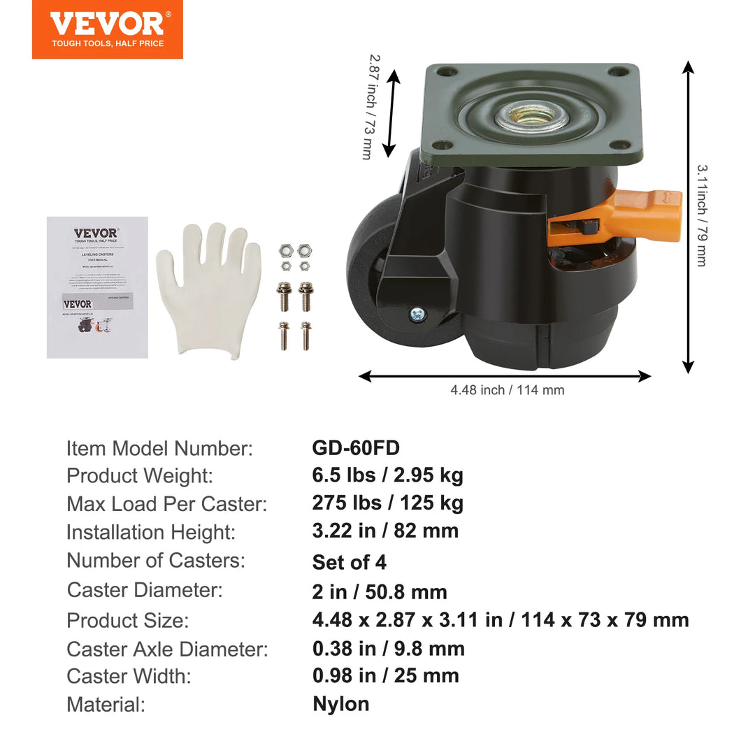 SucceBuy Heavy Duty Leveling Casters with Adjustable Feet