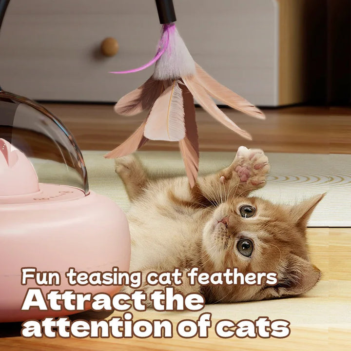 Electric UFO Cat Toy with Bell and Replaceable Feather