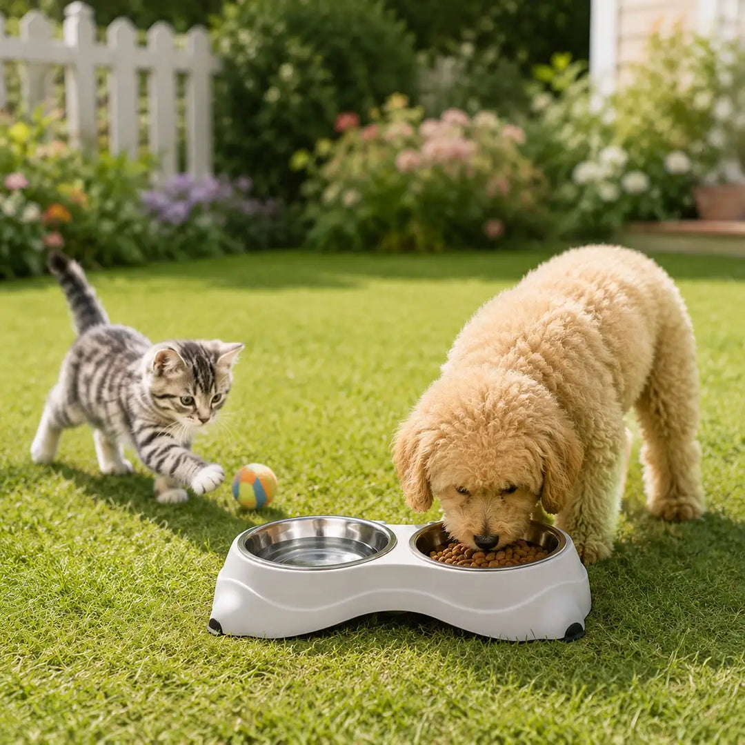 Gray Stainless Steel Dog and Cat Bowl for Travel