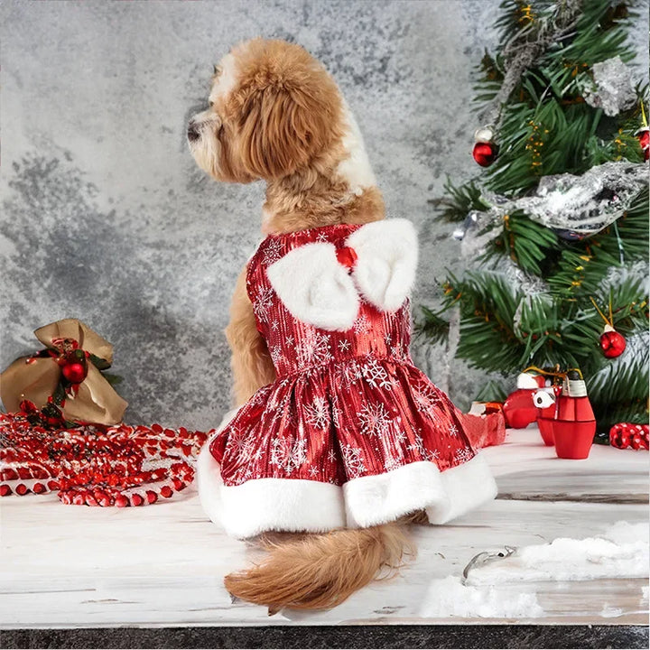 Christmas Pet Dress – Cute Snowflake Princess Dog & Cat Costume | Winter Sleeveless Bowknot Skirt for Puppies & Kittens