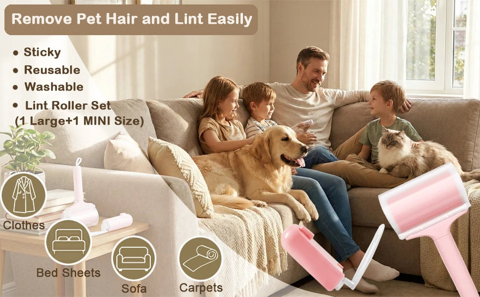 Reusable Washable Lint Roller 2 Pack for Pet Hair