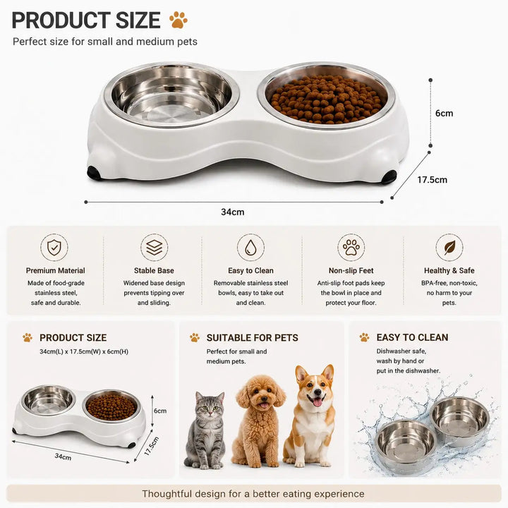 Gray Stainless Steel Dog and Cat Bowl for Travel