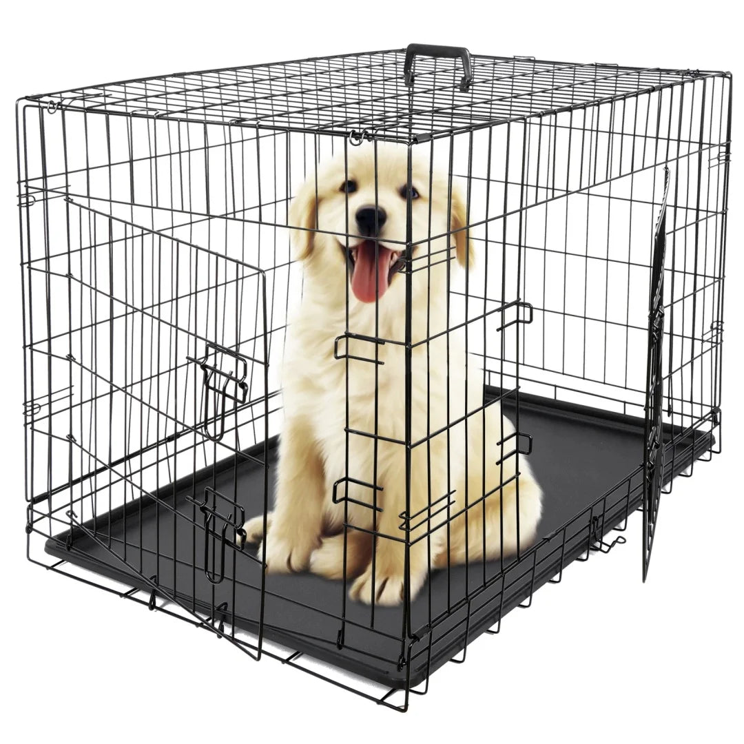 36-Inch Folding Metal Dog Crate with Double Doors, Black