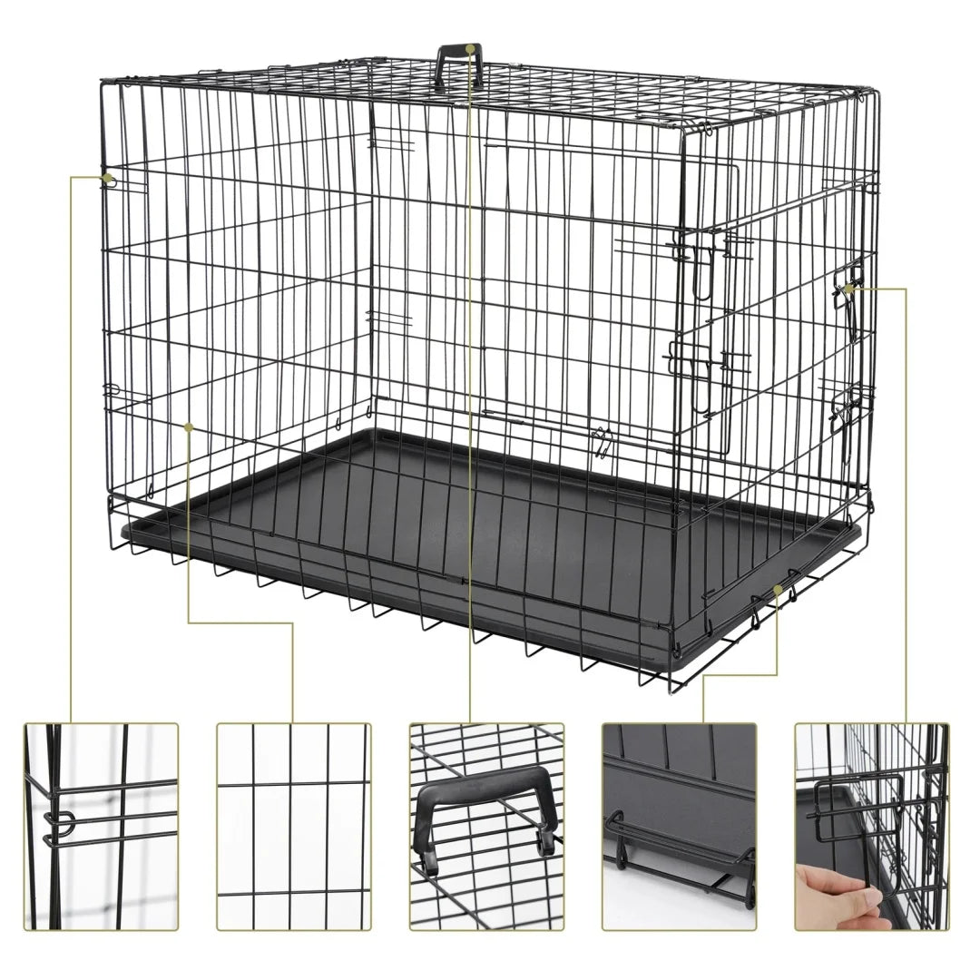 36-Inch Folding Metal Dog Crate with Double Doors, Black