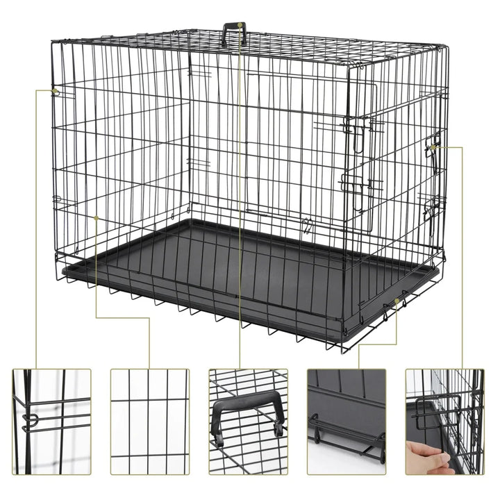 36-Inch Folding Metal Dog Crate with Double Doors, Black