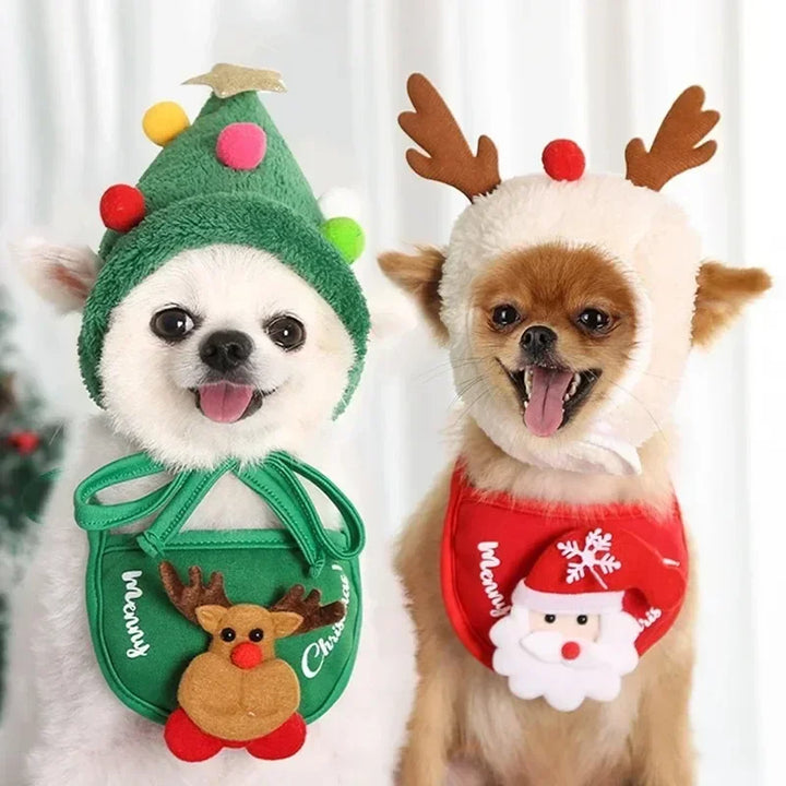 Pet Cat Dog Christmas Hat Cartoon Bandana Holiday Party Cute Costumes for Small Dogs Cats Puppy Kitten Party Outdoor Outfits