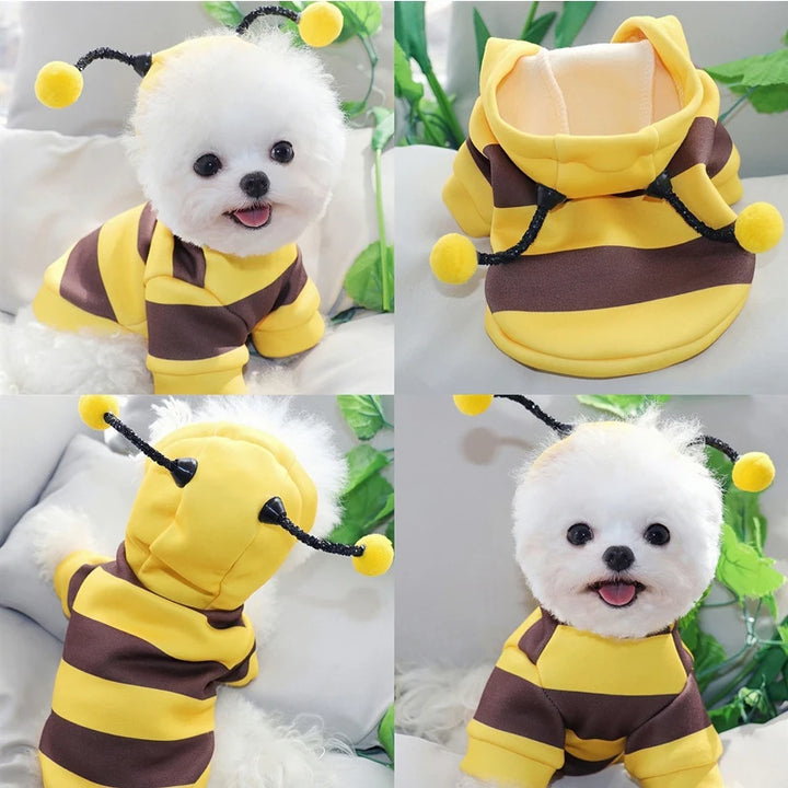 Yellow Bee Pet Hoodie – Fleece Dog & Cat Costume for Halloween, Cosplay & Winter Warmth