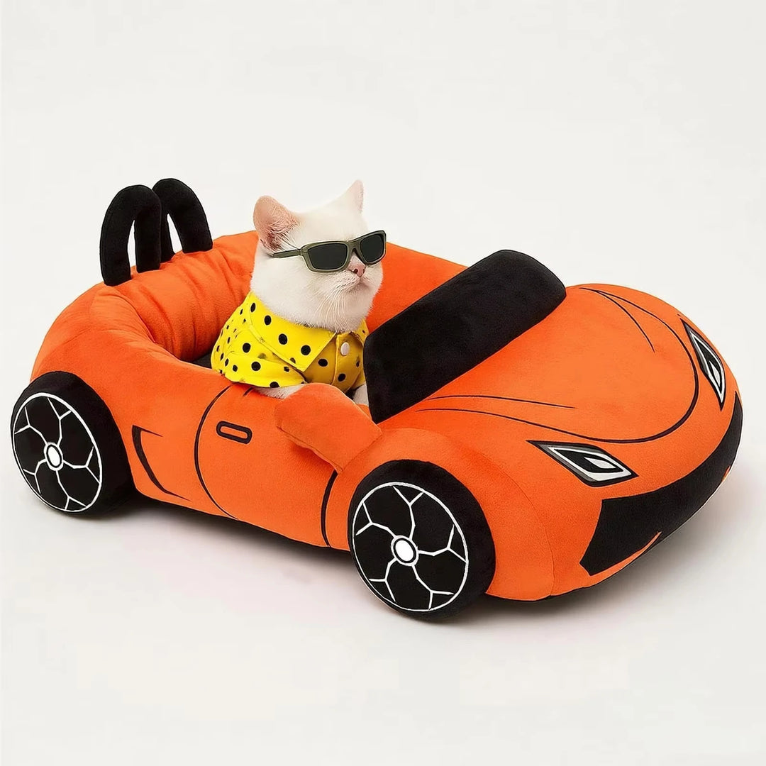 Orange Supercar Cat Bed with Pillow for Cats and Puppies