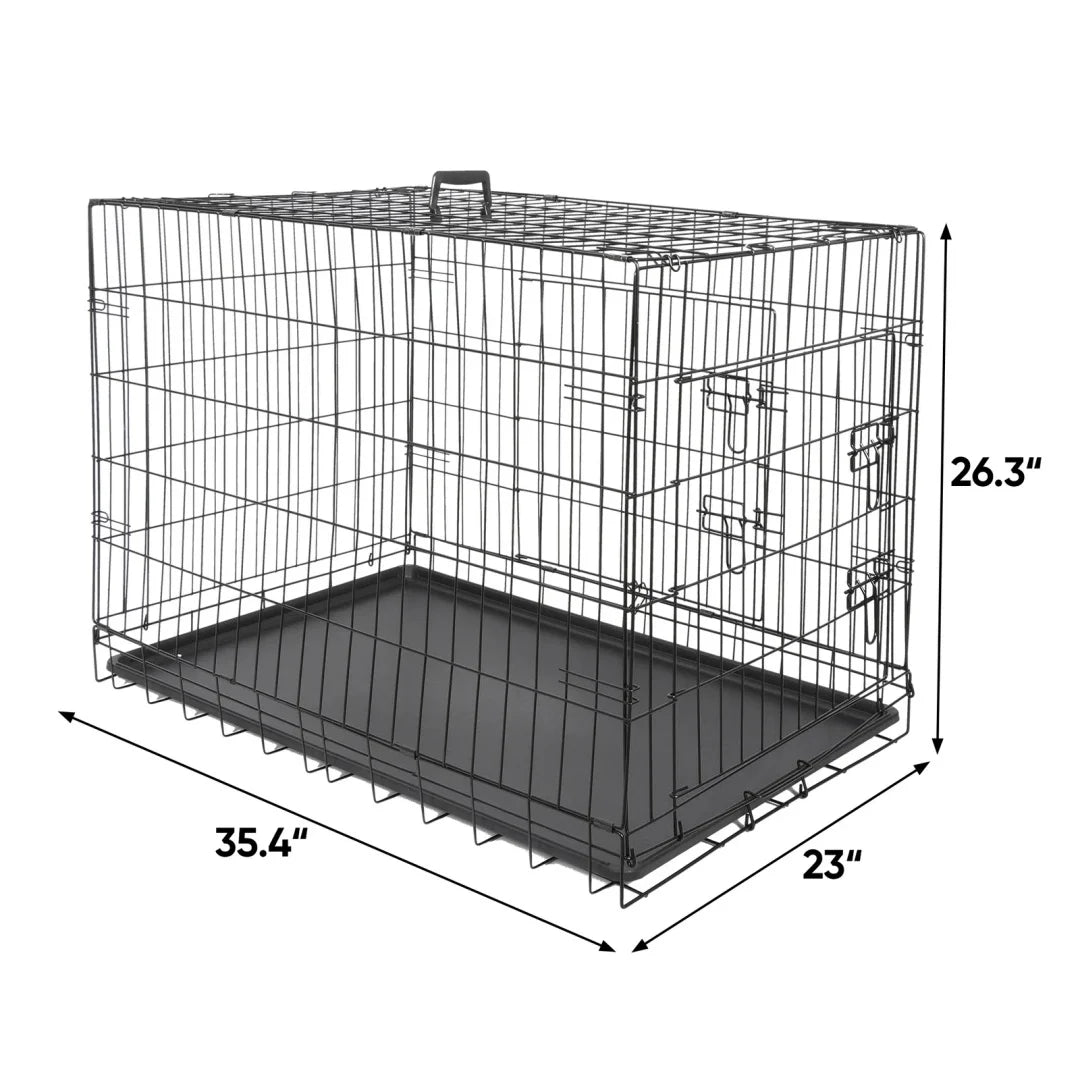 36-Inch Folding Metal Dog Crate with Double Doors, Black