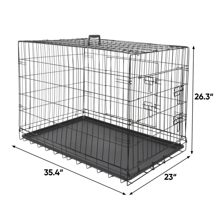 36-Inch Folding Metal Dog Crate with Double Doors, Black