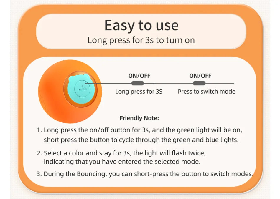 ROJECO Automatic Bouncing Ball Cat Toy with LED Lights