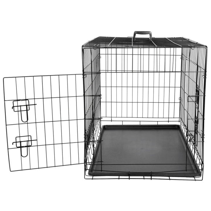 36-Inch Folding Metal Dog Crate with Double Doors, Black