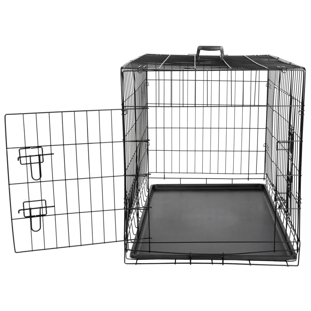 36-Inch Folding Metal Dog Crate with Double Doors, Black