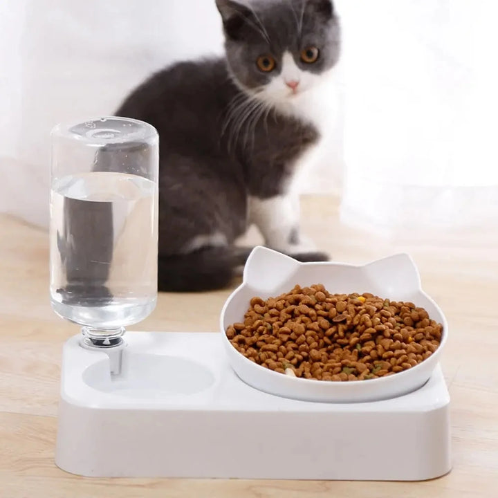 Dual-Purpose Pet Bowl – Tilted Dog Food Bowl & Automatic Water Feeder for Cervical Health