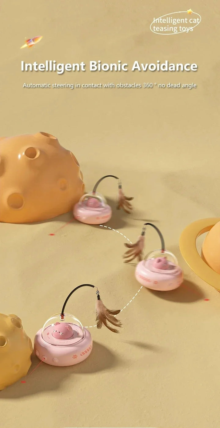 Electric UFO Cat Toy with Bell and Replaceable Feather