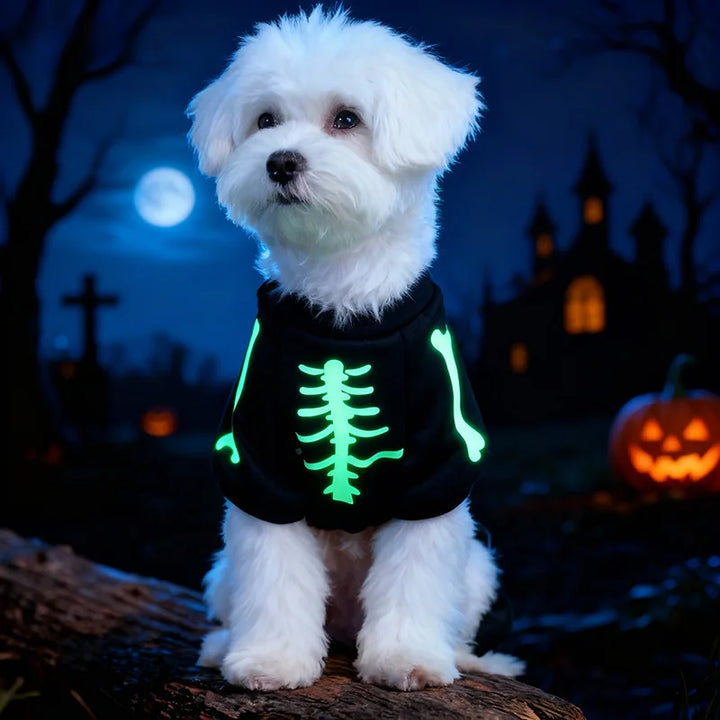 Halloween Full Body Jumpsuit for Small Dogs – Scary & Funny Skeleton Pet Costume for Trick-or-Treat
