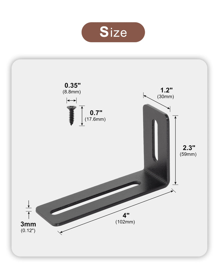 Black Metal 90 Degree Corner Brackets 102mm, 2 Pack