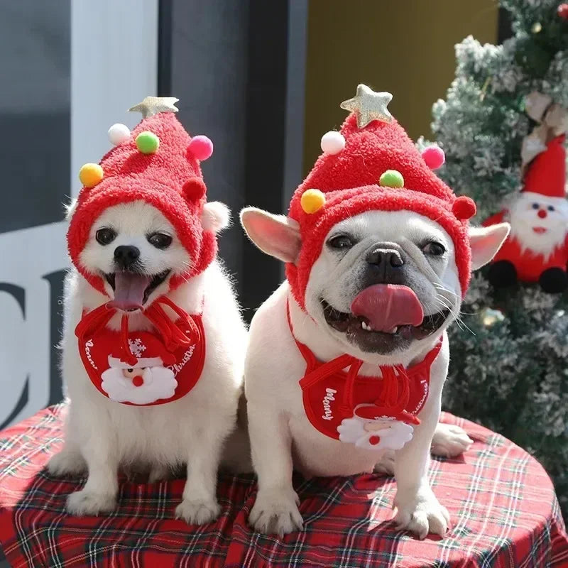 Pet Cat Dog Christmas Hat Cartoon Bandana Holiday Party Cute Costumes for Small Dogs Cats Puppy Kitten Party Outdoor Outfits