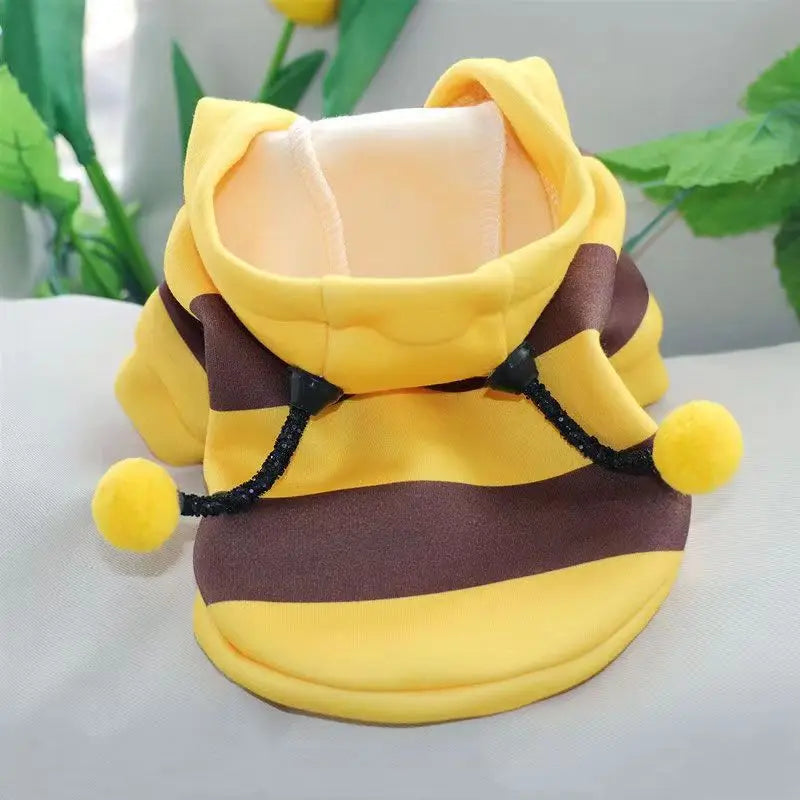 Yellow Bee Pet Hoodie – Fleece Dog & Cat Costume for Halloween, Cosplay & Winter Warmth