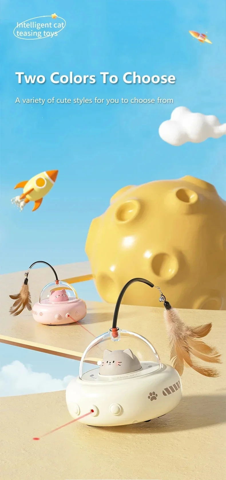 Electric UFO Cat Toy with Bell and Replaceable Feather