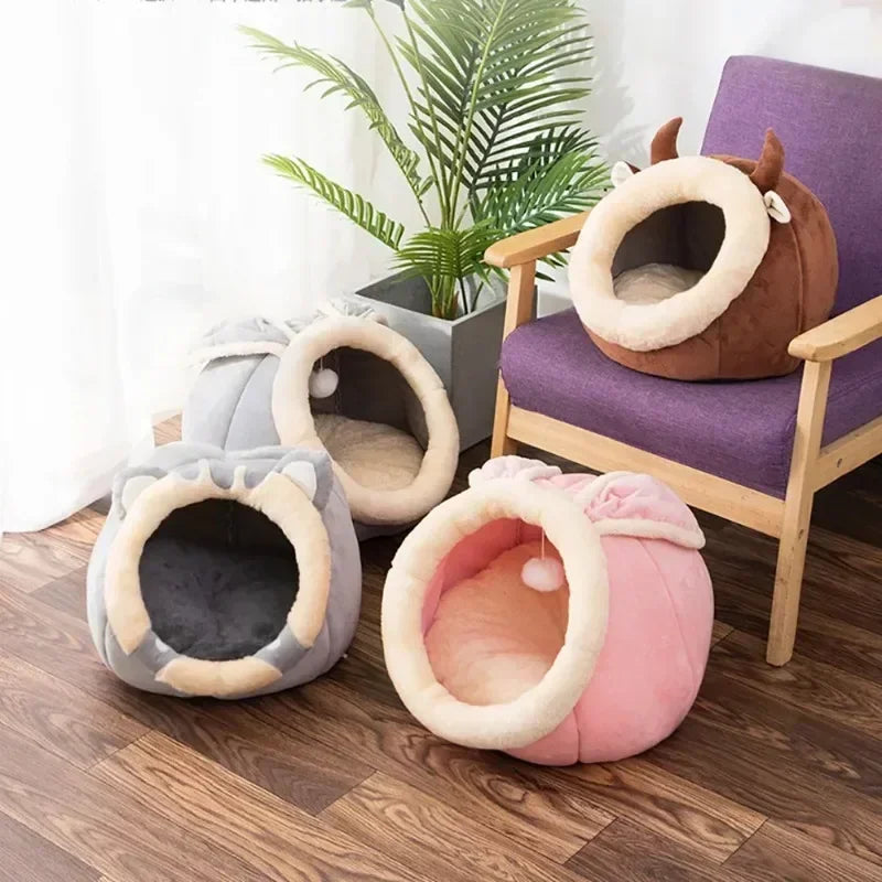 Round Cat Bed House – Cozy Pet Nest & Sleeping Cave for Kittens