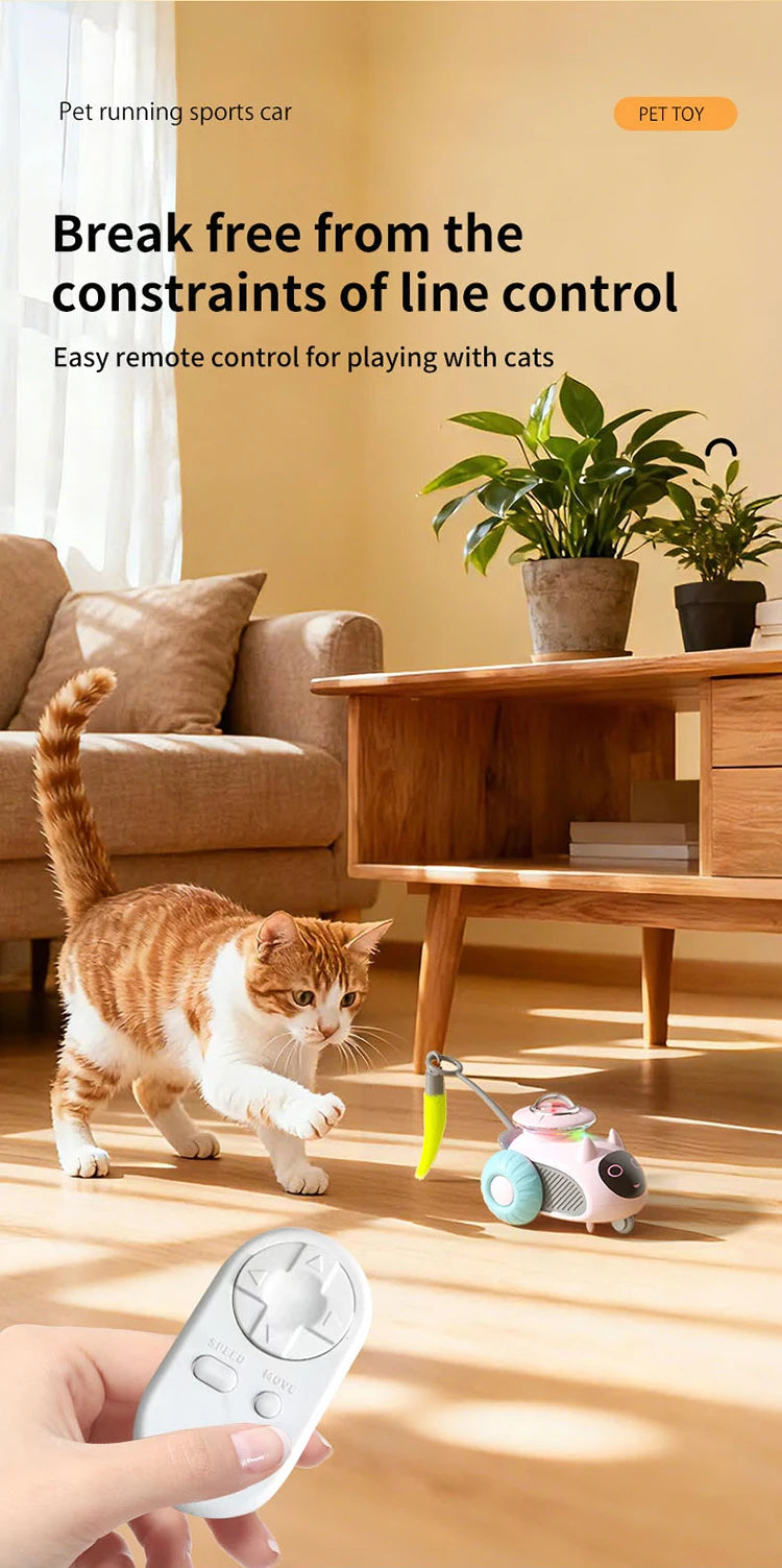 Smart Automatic Cat Toy Car with Feather Teaser
