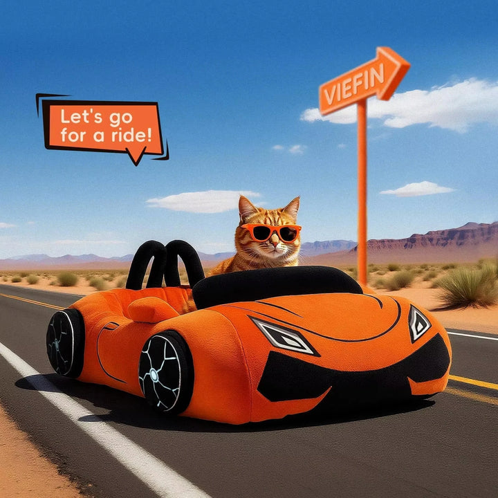 Orange Supercar Cat Bed with Pillow for Cats and Puppies