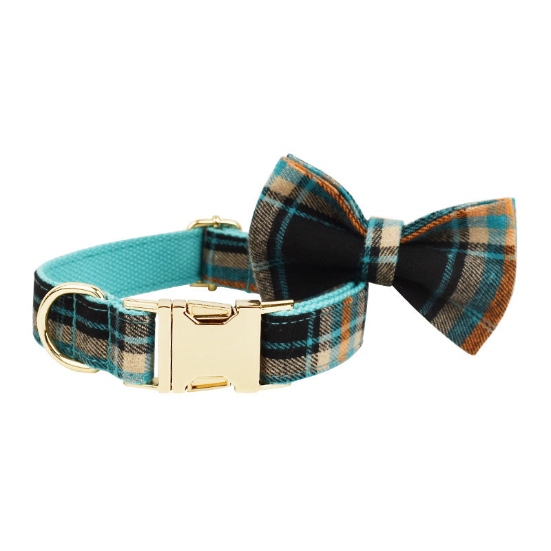 Green Retro Pet Collar & Bow Leash Set