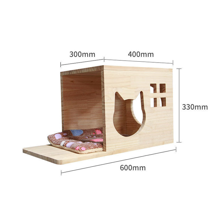 Wall-Mounted Solid Wood Cat Climbing Platform & Ladder