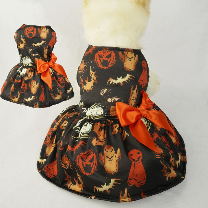 Halloween Dog Costume Dress for Small Dogs – Pumpkin Print Mesh Outfit for Chihuahua, Yorkie & Cats | Cute Pet Party Clothing