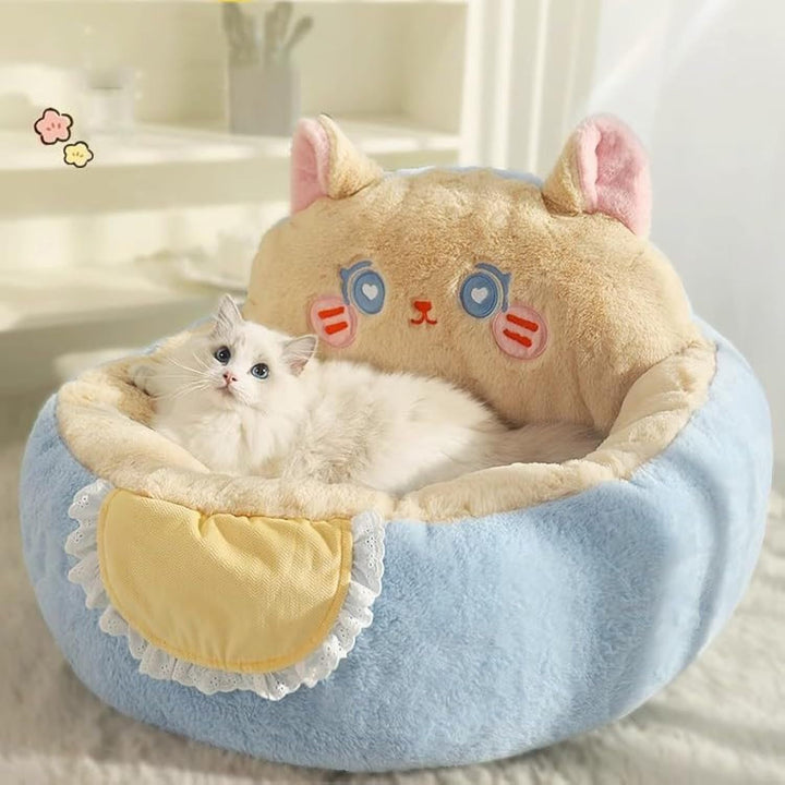 Cute Cat & Dog Bed Tent – Indoor Calming Plush Pet Cave with Removable Washable Cushion | Cozy Puppy & Kitten Bed