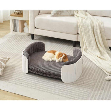 Scandinavian Pet Couch Bed – Elevated Pet Sofa with Removable Cover, Ideal for Cats, Puppies & Small Pets (White/Grey)